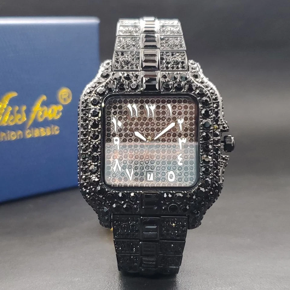 Arabic Luxury Bust Down Ice out Men's Watch Iced Bling Black Cz Diamond Hip Hop - Image 2 of 4
