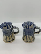 Pair of Andrew Cope Pottery Blue Drip Glaze Mug (1994)
