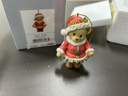 2018 Cherished Teddies SANTA teddy ornament / figurine  w/ string of bells