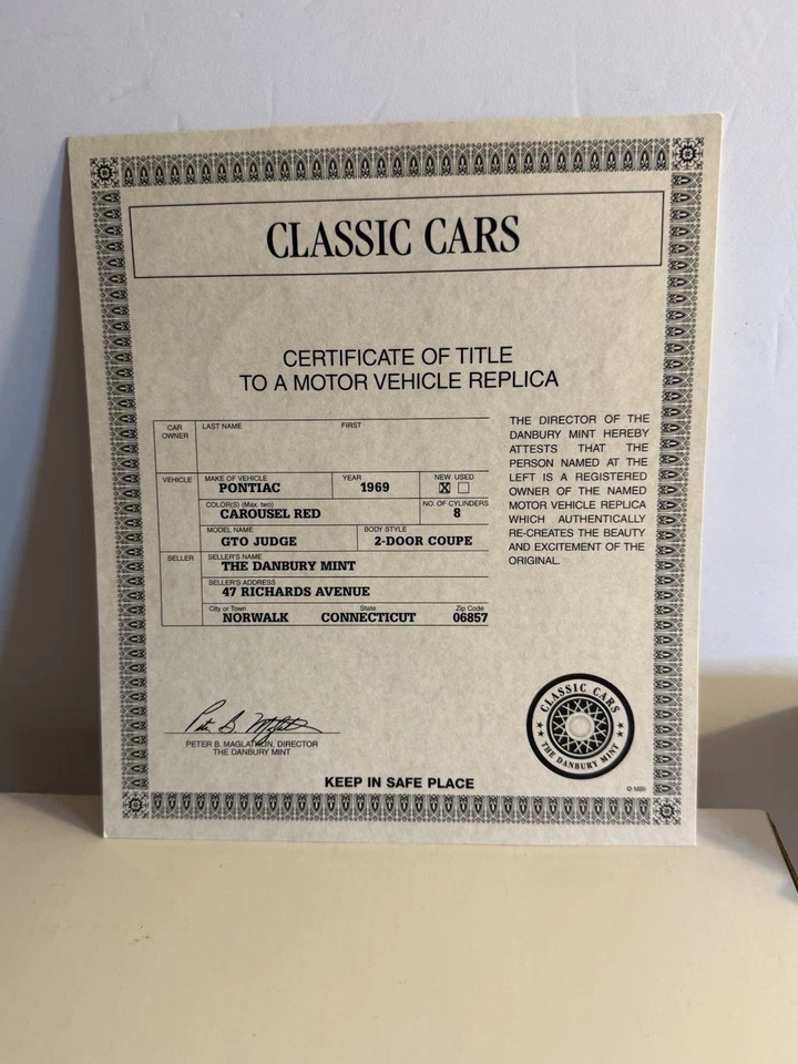 DANBURY MINT 1969 PONTIAC GTO JUDGE RED SCALE 1:24 WITH COA AND BOX - Image 3 of 4