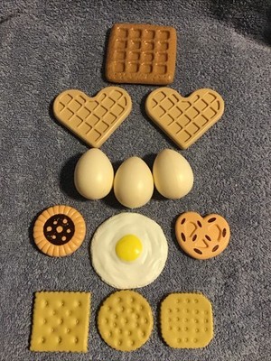 Play Food Lot EGG WAFFLE Breakfast Heart Waffles Fried Egg Cookie  Mixed Lot 12