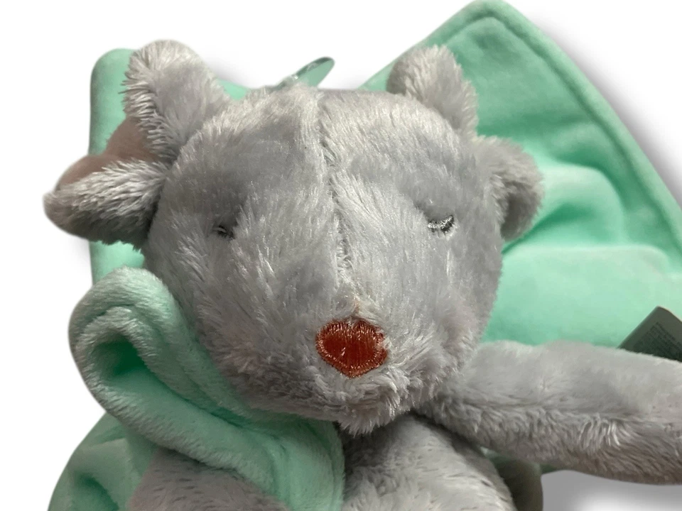 Manta de seguridad Carter's Mouse gris verde menta bebé Lovey etiquetas de sonajero adjuntas Foto 2 de 4