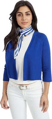 89th & Madison Royal Blue Cropped Open Front Cardigan 3/4 Sleeve Knit Women's Sm