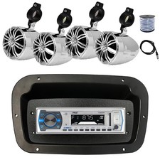 Pyle Marine Radio, Spa Bezel,Adapter, Antenna,Wire, 4x 2.25" 10W Chrome Speaker