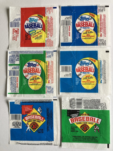 1985 - 1991 Assorted Topps/Bowman Baseball Empty Wax Pack Wrappers Lot of (6).
