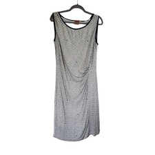Tory Burch Blue White Sleeveless TB Logo Leaf Pleated Midi Dress, Size Large