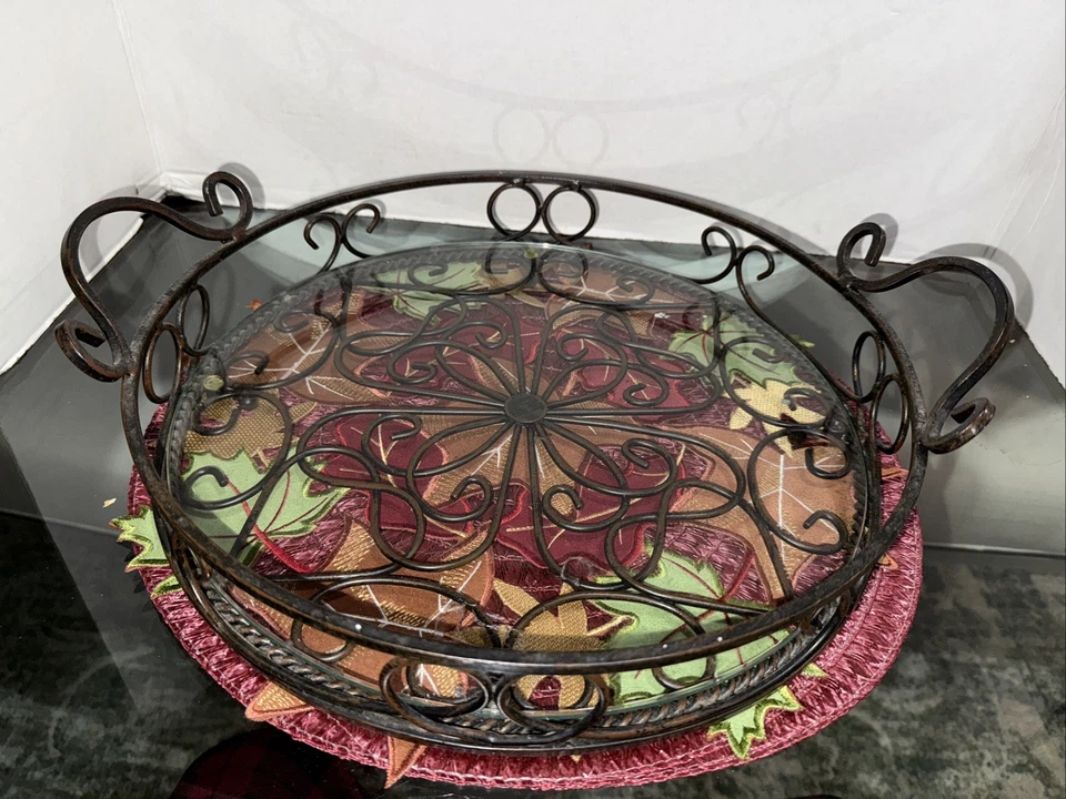 Southern Living Jamestown Wrought Iron Tray with Glass Bottom #40399 - Image 3 of 4