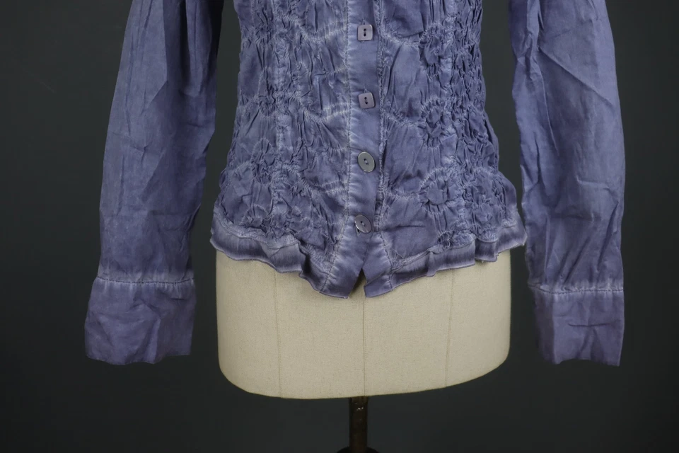 BOTTEGA синий текстурированный повседневный длинным рукавом с воротником кнопка спереди блузка верхний размер M - Изображение 3 из 4