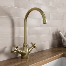 Sinkoro Traditional Kitchen Mixer Tap Brass Twin Crosshead Gold Brushed Brass
