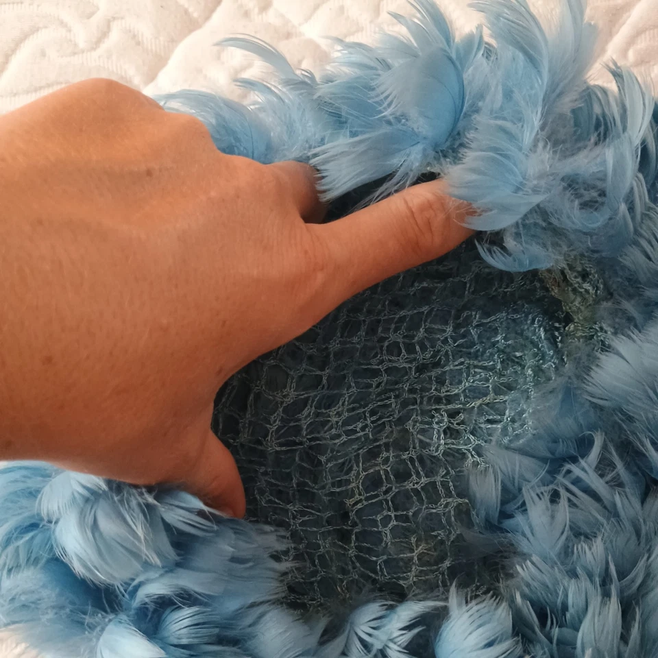 Vintage Feather baby blue wig Hat/ stretch net/ med to large size- Yugoslavia - Image 4 of 4