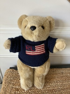 Vintage RL Ralph Lauren Polo Plush Teddy Bear 1996 Jointed Flag Sweater 15 