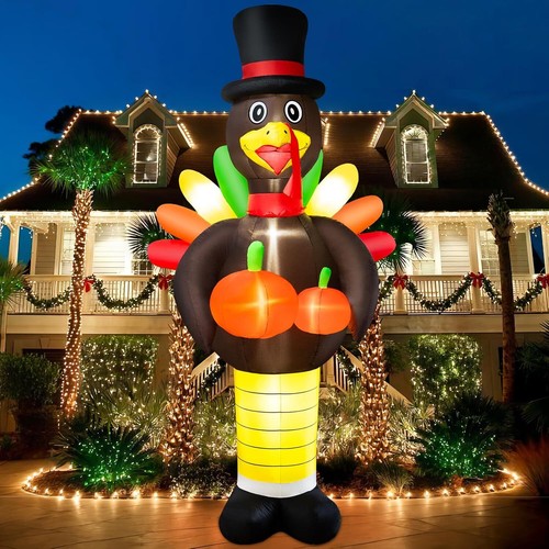 Luces LED inflables de 10 pies para decoración de patio de vacaciones de calabaza de pavo de acción de gracias - Imagen 5 de 10