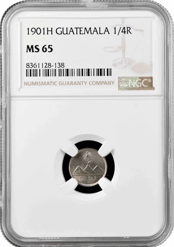 Guatemala 1/4 real 1901 H, NGC MS65, "Real (1838 - 1912)" Cu-Ni coin