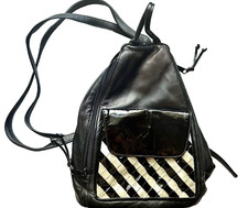 women leather fashion backpack black w/ silver