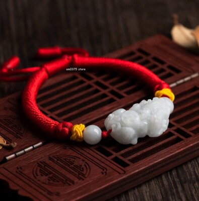 1pcs Natural A Grade Jadeite Bracelet Women's Lucky Pixiu Red String Bracelet