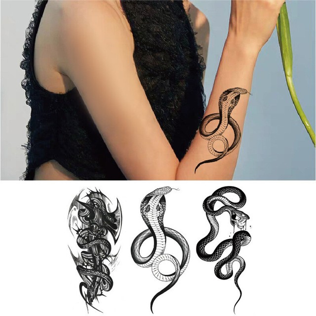 Black Snake & Flower Pattern Temporary Tattoo Fake Sticker Women Mens Arm Leg Black Snake & Flower Pattern Temporary Tattoo Fake Sticker Women Mens Arm Leg