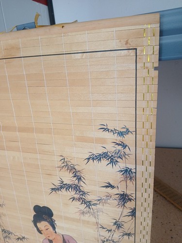Ancien rouleau mural en bambou ~ belle geisha asiatique orientale - Photo 4/16