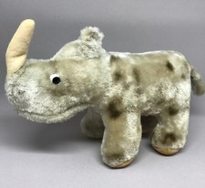 Rhinoceros Mohair Wool Plush Japan 14cm 5.5in Label Glass Eyes Felt Horn 1960s