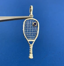Designer 925 Sterling Silver Sapphire Tennis Racketball Racket Charm Pendant