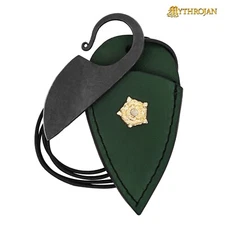 Viking Pocket Knife Carbon Steel Hand Forged Spike with Green Leather Sheath