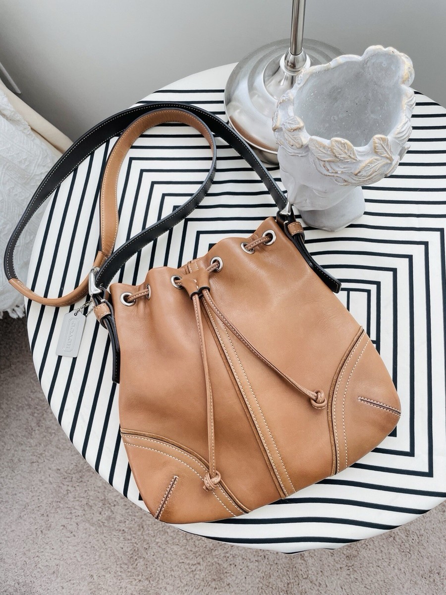 Vintage Coach Leather Bucket Bag Drawstring Crossbody Purse