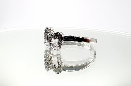 Minimal Cute 10k White Gold Double Heart Ring Size 6.5 With Natural Diamonds - Video 1 of 1