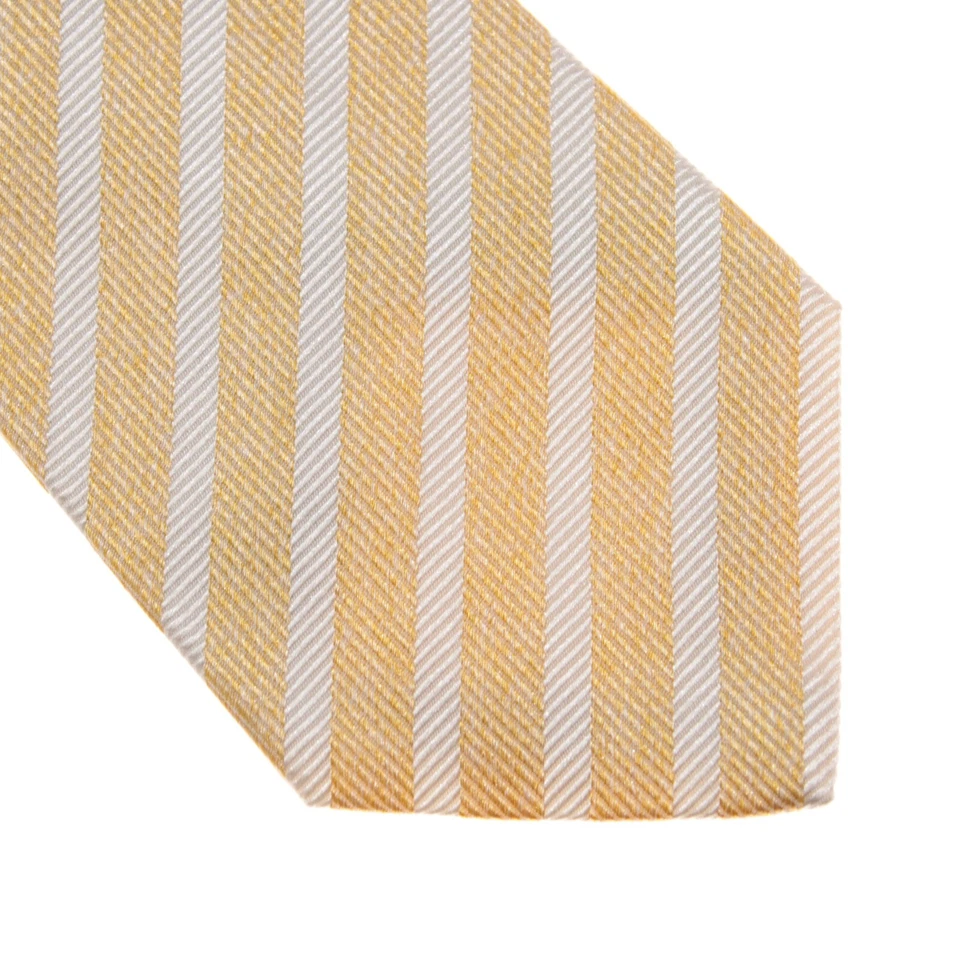 Corbata Kiton nueva sin etiquetas 100 % seda siete pliegues amarillo/blanco melange con rayas blancas Foto 2 de 4