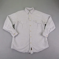 Vintage Woolrich Shirt Mens Medium Blue White Stripes Button Up Outdoors Casual