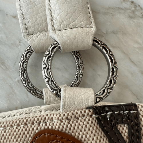 Brighton Cream White Pebbled Leather Floral Braided Strap Hobo Shoulder Bag RARE - Picture 4 of 10