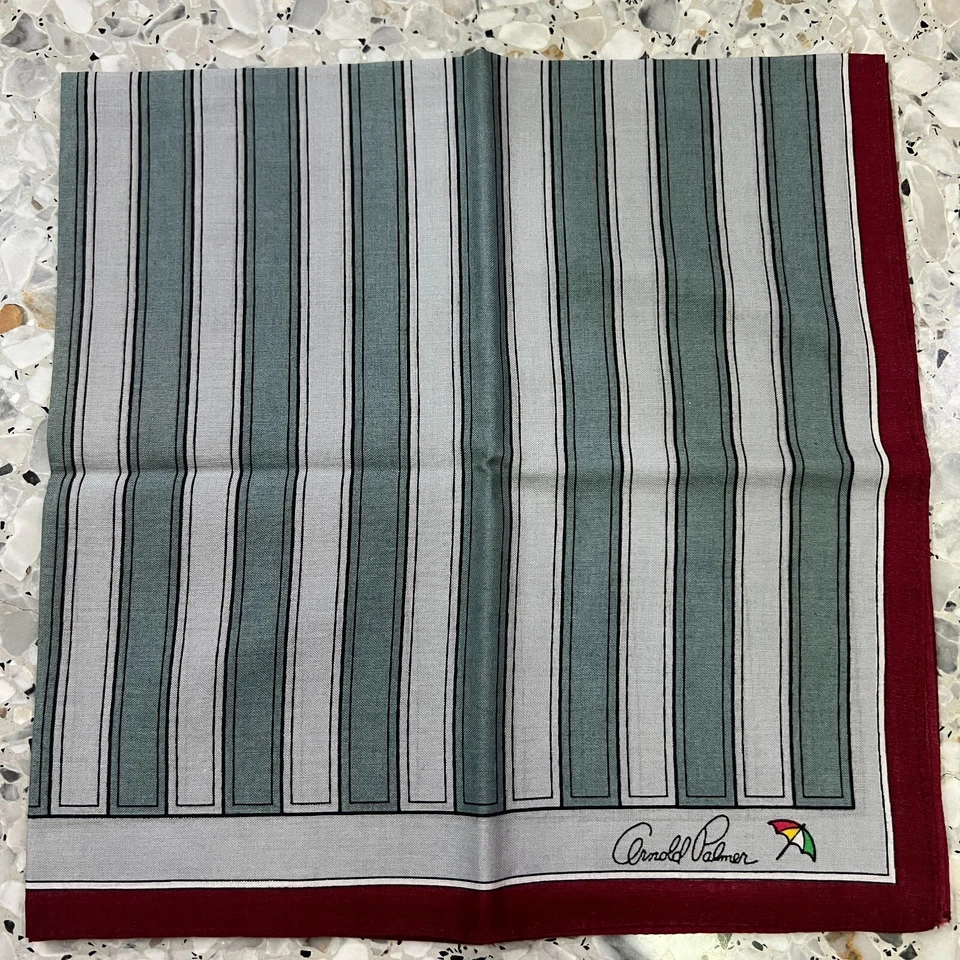 VTG MEN HANDKERCHIEF GREEN RED STRIPE CLASSIC COTTON POCKET ART SQUARE18" #JP226 - Image 2 of 3