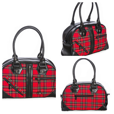 Klassisches Rot Tartan Kariert Totenkopf Nieten Handtasche