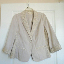 CHICO'S Blazer Lace Detail 3/4 Sleeve Jacket Neutral Color Chicos Size 2 New