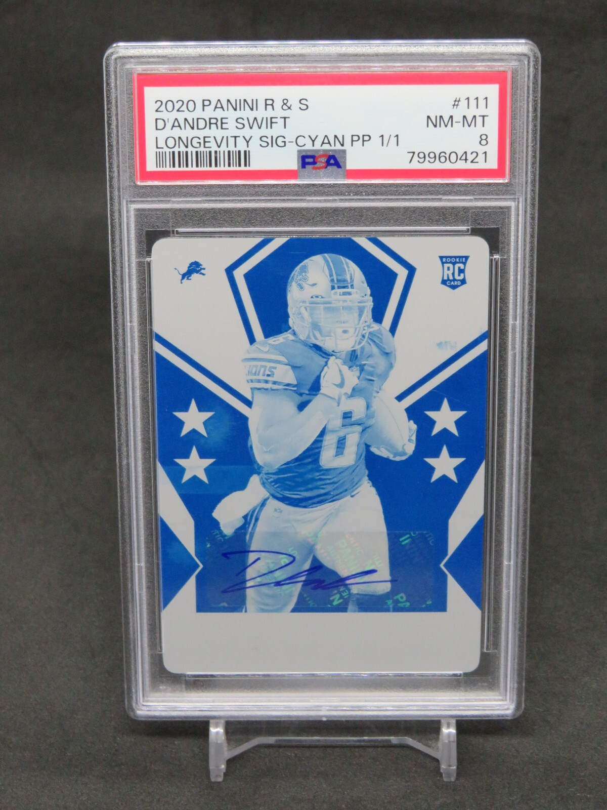D'Andre Swift Panini Rookies & Stars #111 Longevity Signature-Cyan Printing Plate 1/1