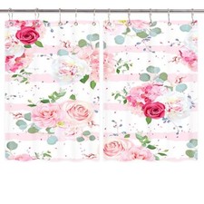 SIDUIOI Flowers Pink Curtains Window Drapes 2 Panel Set w Hook Waterproof Fabric