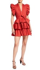 Ulla Johnson Honoria Tiered Ruffle V-Neck Mini Dress Burnt Henna Sz 2