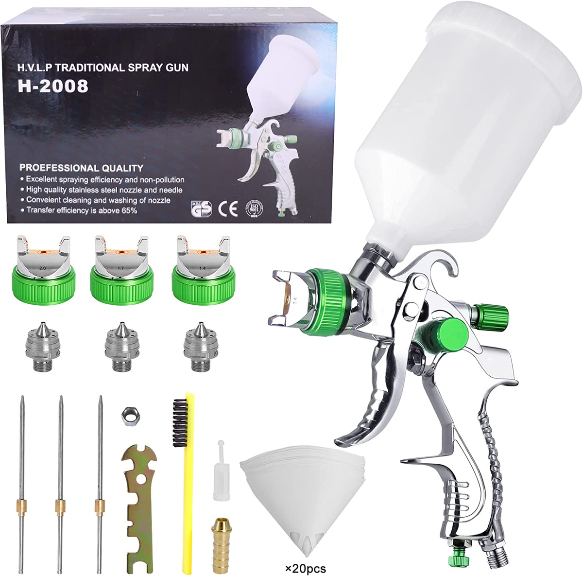 HVLP Spray Gun Kit, Automotive Paint Spray Paint Gun with 3