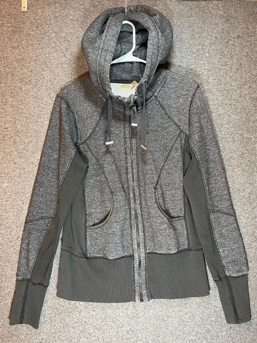 ZELLA Jacket Women's Large Gray Black Mixed Media Hoodie Full Zip