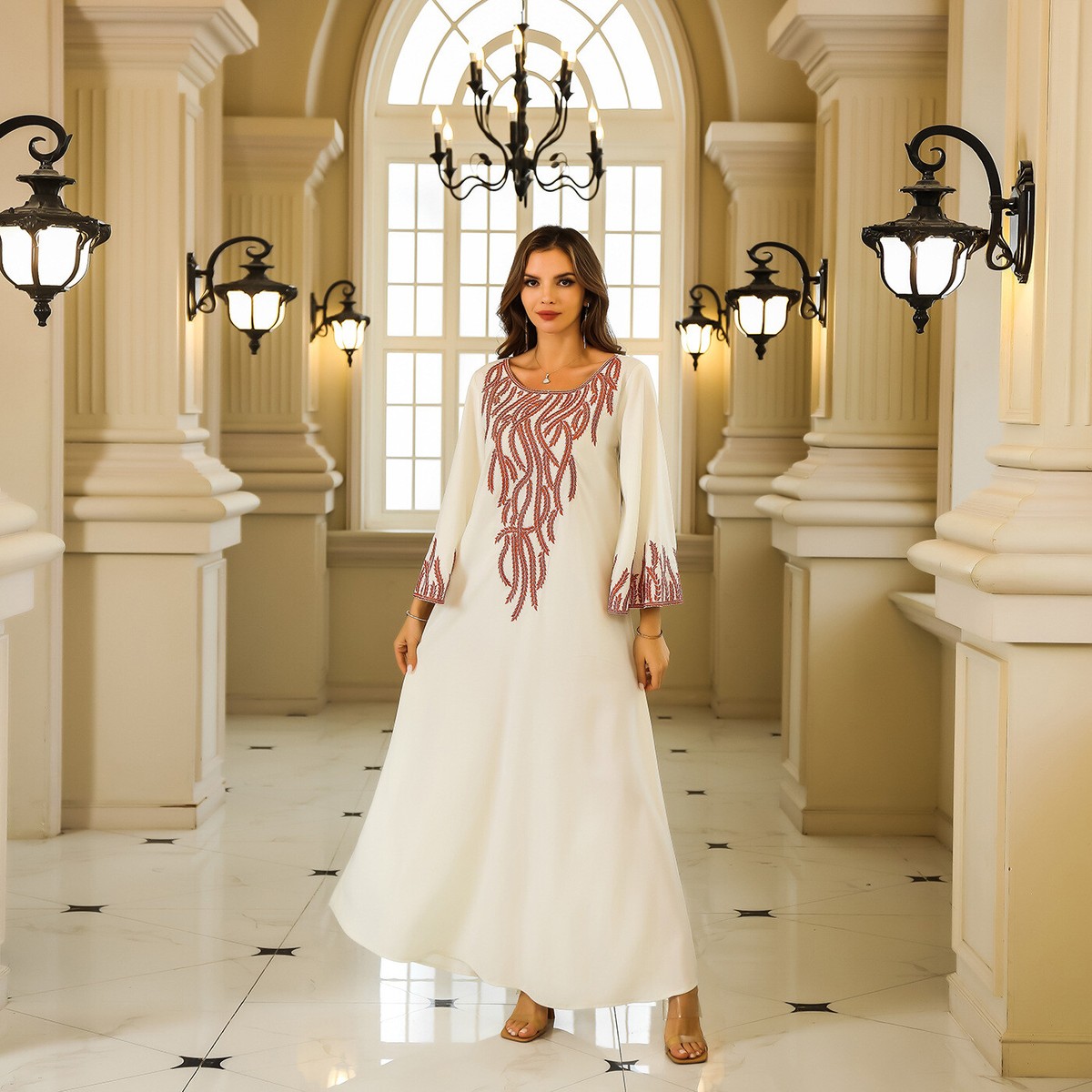 Rhinestone Kaftan Women Muslim Maxi Dress Evening Long Robes Dubai Cocktail  Gown