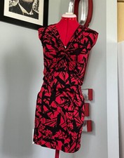 Michael Kors Red Blaze Petite Dress Red Black Abstract Design Front Synch