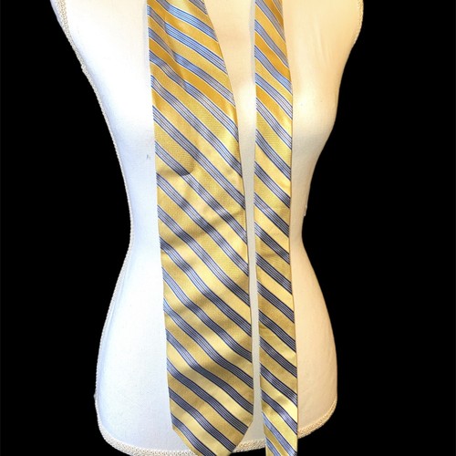 Robert Talbott Yellow Blue Diagonal Striped mens neck Tie Silk Made USA - Afbeelding 6 van 7