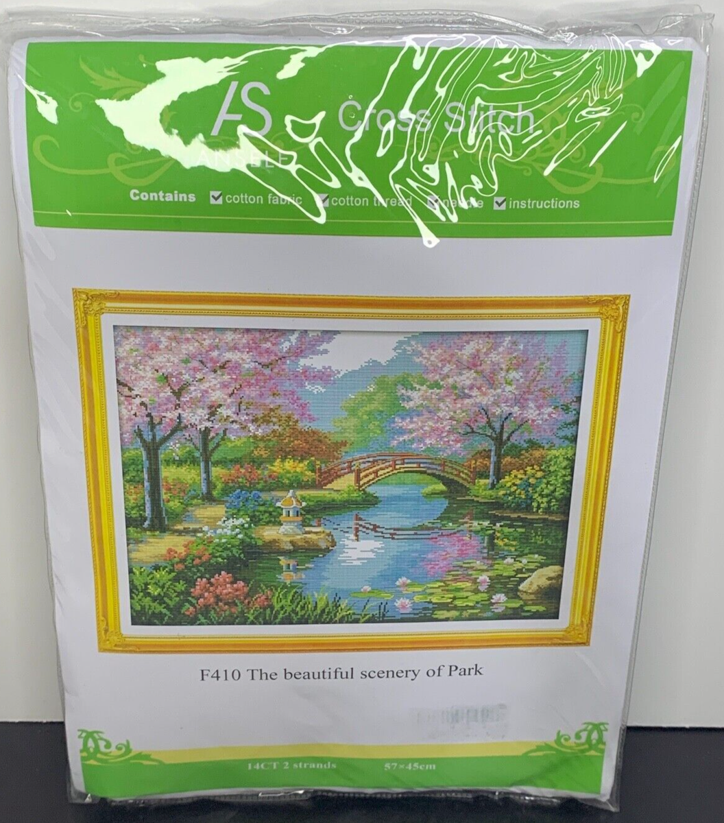 Anself Cross Stitch F410 The Beautiful Scenery of Park Kit Fabric