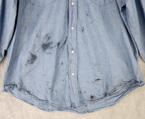 Wrangler Hemd Herren 2XL Tall Blau Denim Western Birne Druckknopf Langarm Arbeitskleidung - Bild 7 von 11