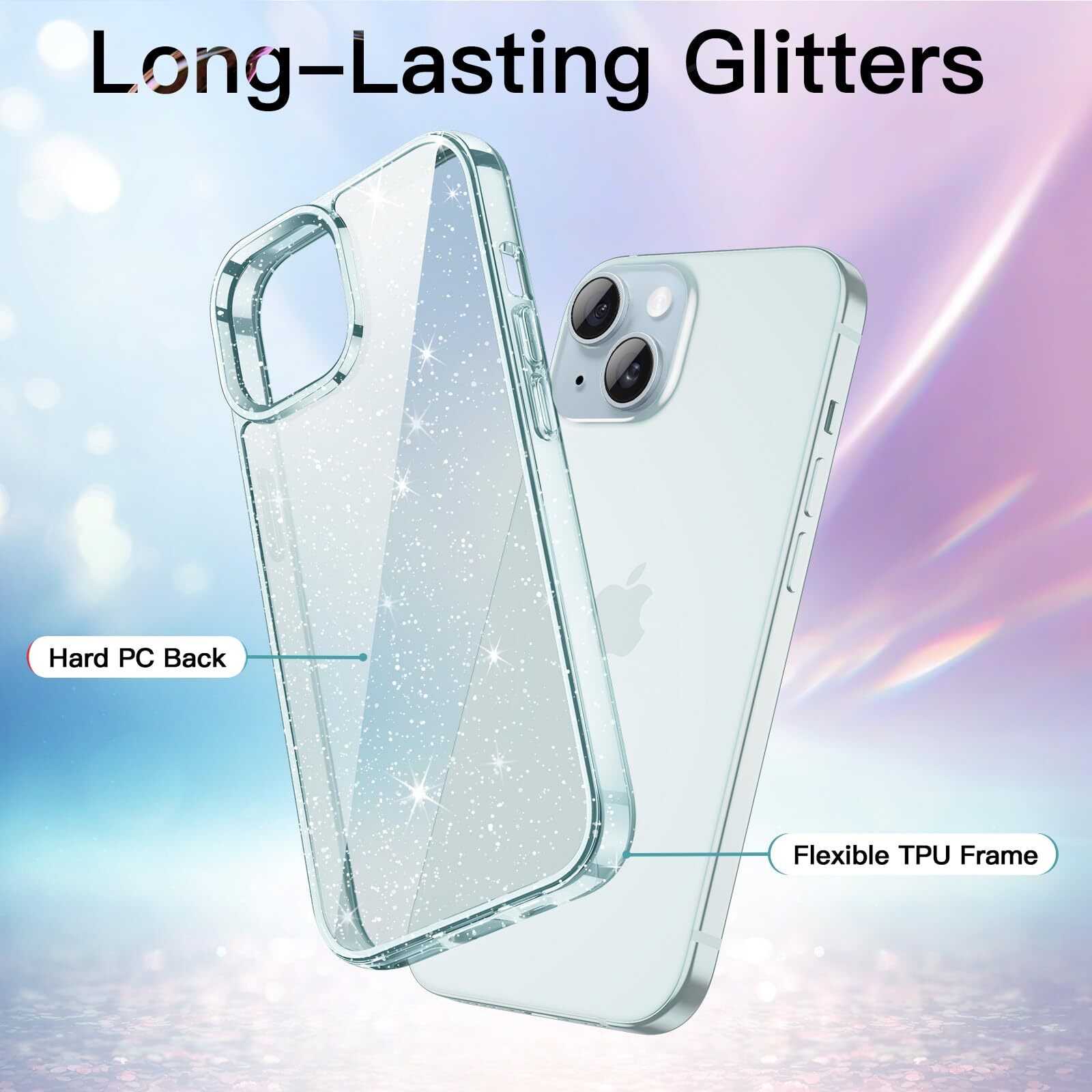 Glitter Shockproof Case for iPhone 15 6.1", Sparkly Design, Blue