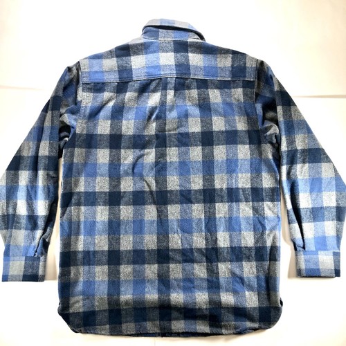 LL Bean Chamois Shirt Blue Plaid Flannel Mens Medium Blue/Gray Traditional Fit - Picture 2 of 7