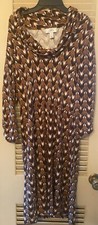Ann Taylor Loft Dress Womens 8 Cowl Neck Retro Geometric Print Brown