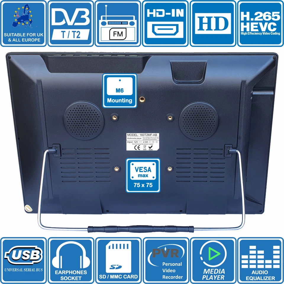 16” Smart Ready TV 12V 240V DVB-T2, FM Tuner Freeview MOTORHOME HGV BOAT KITCHEN - Image 3 of 4