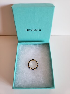Authentic Tiffany & Co. Schlumberger 18k Gold Enamel Bamboo Ring