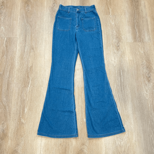 Halara Flex High Waisted Button Pockets Stretchy Knit Casual Flare Jeans Small - Picture 12 of 16