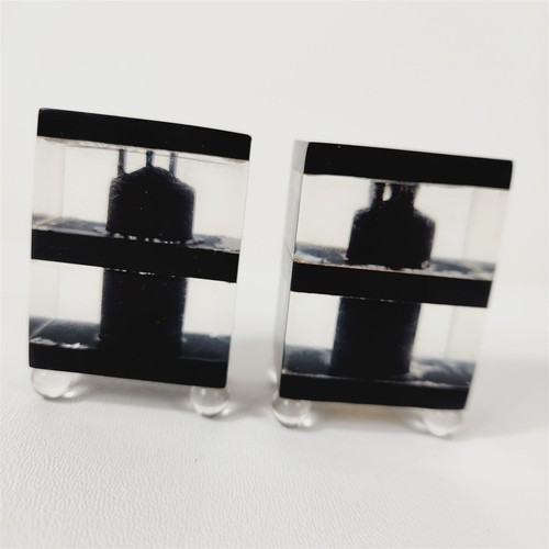 Salero y pimentero apilado en capas negro y claro Lucite MCM de colección - Imagen 5 de 7