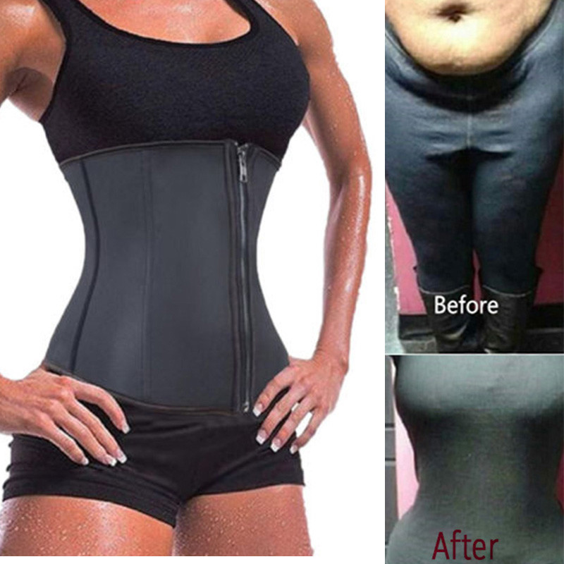 Latex Waist Trainer Slimming Long Torso Cincher With 3 Hook Rows Zip Up